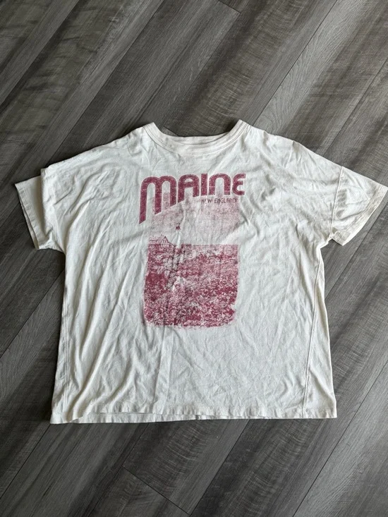 Aerie Oversized Boyfriend Graphic Tee Maine Women’s Sz M Distressed 100% Cotton - Picture 3 of 5